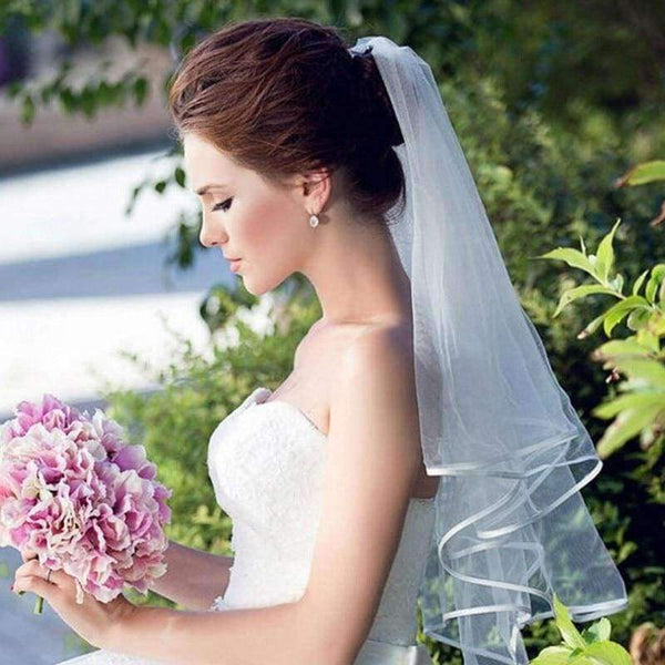 Planet Gates New Arrival Wedding Accessories Two Layer Ribbon Edge White Ivory Wedding Veils Bridal Veil With Comb
