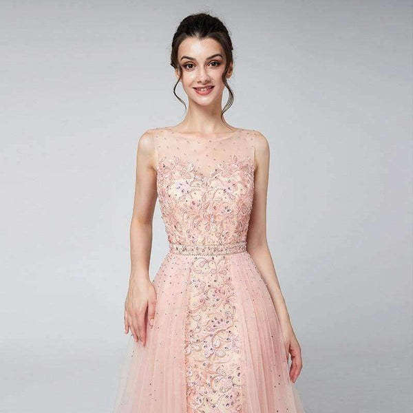 Planet Gates New Arrivals Long Elegant Luxury Blush Evening Dresses Tulle Beading Prom Gowns Actual Images LSX576