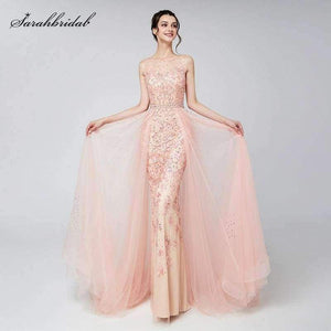 Planet Gates New Arrivals Long Elegant Luxury Blush Evening Dresses Tulle Beading Prom Gowns Actual Images LSX576