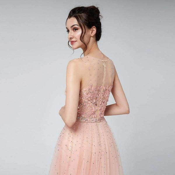 Planet Gates New Arrivals Long Elegant Luxury Blush Evening Dresses Tulle Beading Prom Gowns Actual Images LSX576