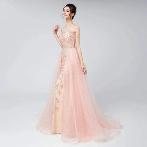 Planet Gates New Arrivals Long Elegant Luxury Blush Evening Dresses Tulle Beading Prom Gowns Actual Images LSX576