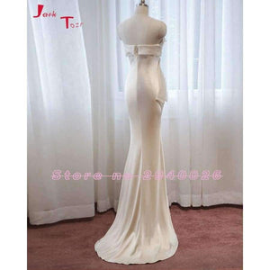 Planet Gates New Arrive Light Champagne China Formal Gowns Long Vestido De Festa Simple Soft Satin Mermaid Evening Dress
