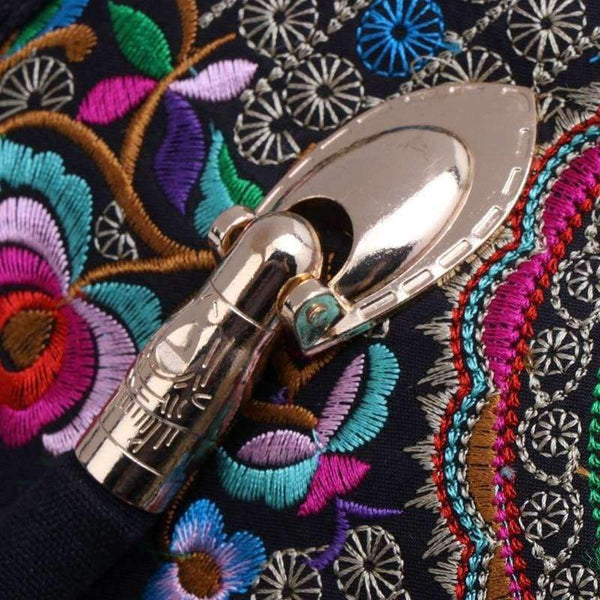 Planet Gates New Arrive Women Floral Embroidered Handbag Ethnic Boho Canvas Shopping Tote Zipper Bag