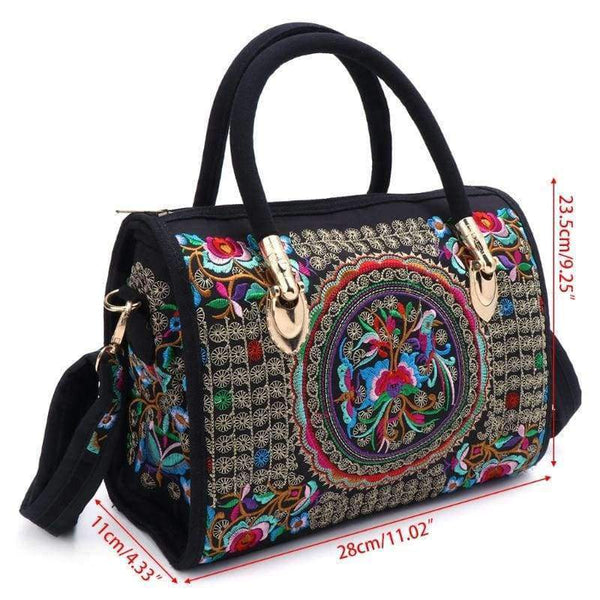 Planet Gates New Arrive Women Floral Embroidered Handbag Ethnic Boho Canvas Shopping Tote Zipper Bag