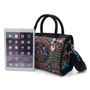 Planet Gates New Arrive Women Floral Embroidered Handbag Ethnic Boho Canvas Shopping Tote Zipper Bag