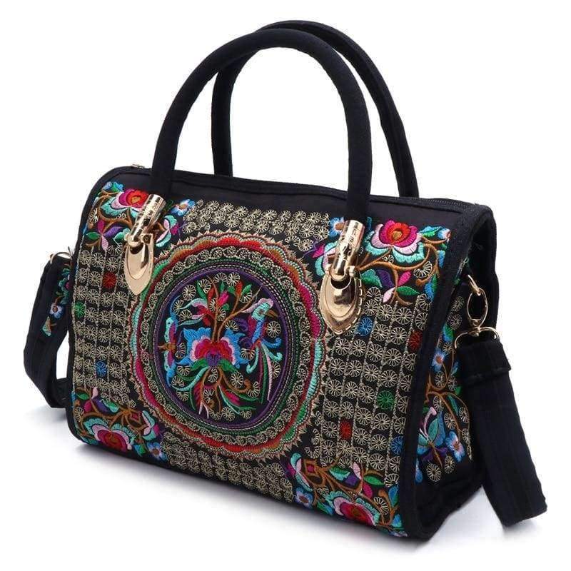 Planet Gates New Arrive Women Floral Embroidered Handbag Ethnic Boho Canvas Shopping Tote Zipper Bag
