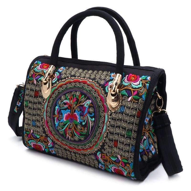 Planet Gates New Arrive Women Floral Embroidered Handbag Ethnic Boho Canvas Shopping Tote Zipper Bag
