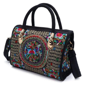 Planet Gates New Arrive Women Floral Embroidered Handbag Ethnic Boho Canvas Shopping Tote Zipper Bag