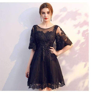 Planet Gates New Black Cocktail Dresses Above Knee Lace Butterfly Half Sleeve Elegant cocktail Party Gown Vestidos De Novia