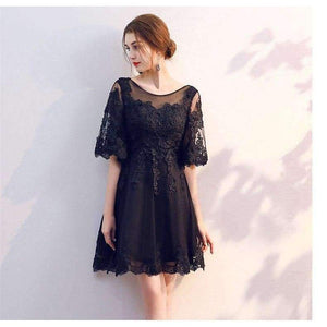 Planet Gates New Black Cocktail Dresses Above Knee Lace Butterfly Half Sleeve Elegant cocktail Party Gown Vestidos De Novia