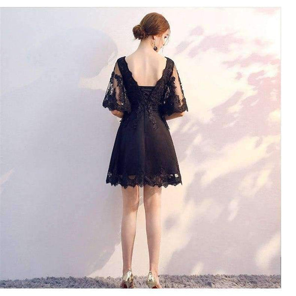 Planet Gates New Black Cocktail Dresses Above Knee Lace Butterfly Half Sleeve Elegant cocktail Party Gown Vestidos De Novia