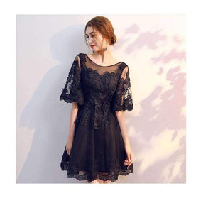 Planet Gates New Black Cocktail Dresses Above Knee Lace Butterfly Half Sleeve Elegant cocktail Party Gown Vestidos De Novia