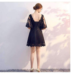 Planet Gates New Black Cocktail Dresses Above Knee Lace Butterfly Half Sleeve Elegant cocktail Party Gown Vestidos De Novia