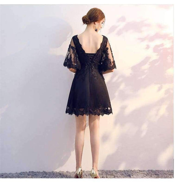 Planet Gates New Black Cocktail Dresses Above Knee Lace Butterfly Half Sleeve Elegant cocktail Party Gown Vestidos De Novia