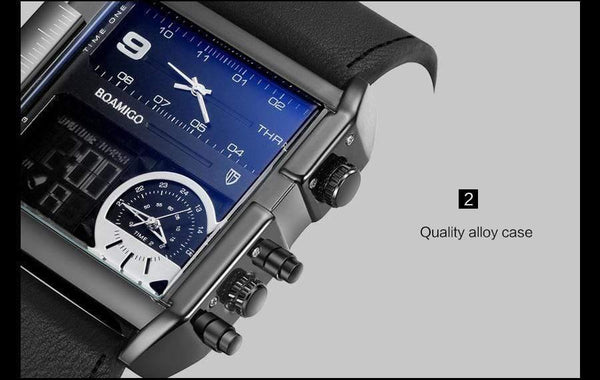 Planet Gates new black Men sports watches 3 time zone big man fashion watch leather quartz wristwatches relogio masculino montre homme