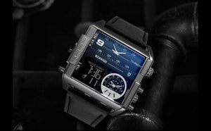 Planet Gates new black Men sports watches 3 time zone big man fashion watch leather quartz wristwatches relogio masculino montre homme