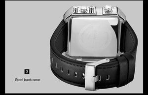 Planet Gates new black Men sports watches 3 time zone big man fashion watch leather quartz wristwatches relogio masculino montre homme