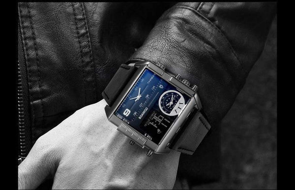 Planet Gates new black Men sports watches 3 time zone big man fashion watch leather quartz wristwatches relogio masculino montre homme