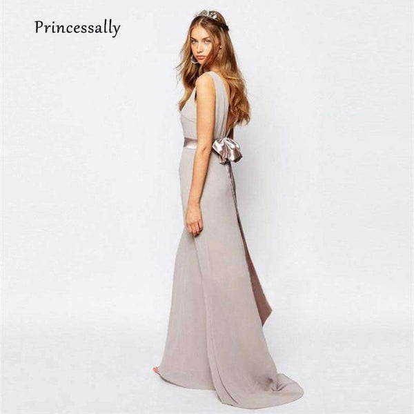 Planet Gates New Bridesmaid Dresses Long With Train Chiffon Sleeveless Sexy Backless Elegant Summer Formal Prom Party Gown