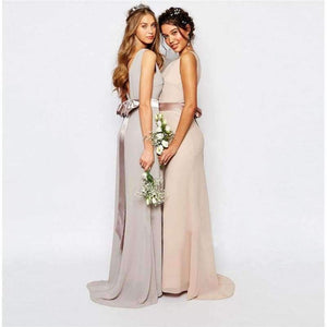 Planet Gates New Bridesmaid Dresses Long With Train Chiffon Sleeveless Sexy Backless Elegant Summer Formal Prom Party Gown