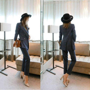 Planet Gates New Business Pant Suits Set Blazers Formal Women OL Elegant Plaid 2 Piece Sets Uniform Jackets Set / High Quality