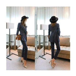 Planet Gates New Business Pant Suits Set Blazers Formal Women OL Elegant Plaid 2 Piece Sets Uniform Jackets Set / High Quality