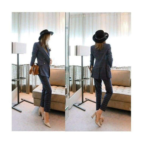 Planet Gates New Business Pant Suits Set Blazers Formal Women OL Elegant Plaid 2 Piece Sets Uniform Jackets Set / High Quality