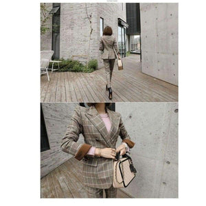 Planet Gates New Business Pant Suits Set Blazers Formal Women OL Elegant Plaid 2 Piece Sets Uniform Jackets Set / High Quality