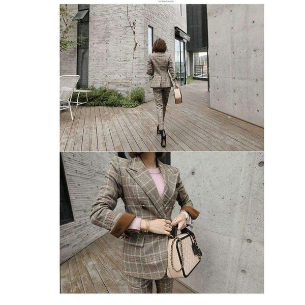Planet Gates New Business Pant Suits Set Blazers Formal Women OL Elegant Plaid 2 Piece Sets Uniform Jackets Set / High Quality