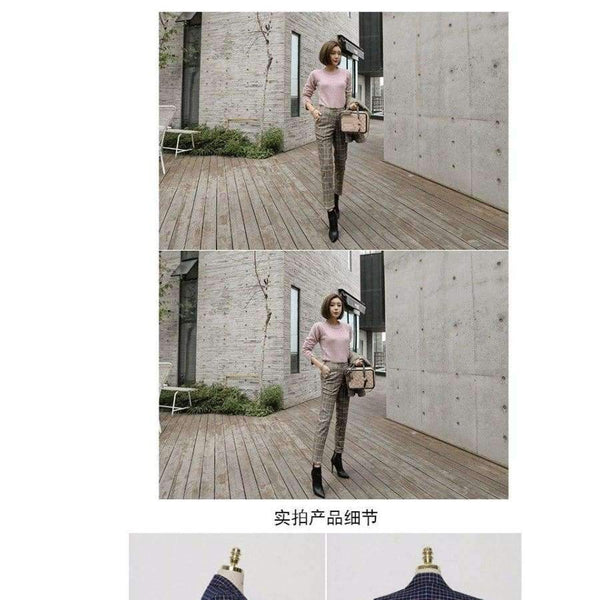 Planet Gates New Business Pant Suits Set Blazers Formal Women OL Elegant Plaid 2 Piece Sets Uniform Jackets Set / High Quality