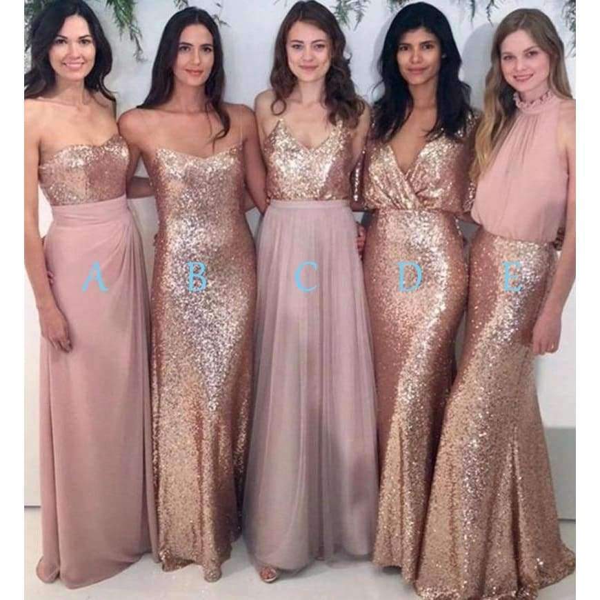 Planet Gates New Dark pink long bridesmaid dresses custom made sequined prom dress for wedding party gowns Plus Vestidos
