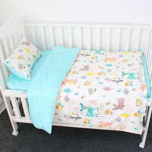 Planet Gates New Deer 3Pcs Baby Bedding Set Pure Cotton Cartoon Pattern Crib Bed Linen Kit Include Pillowcase Flat Sheet Duvet Cover Without Filler
