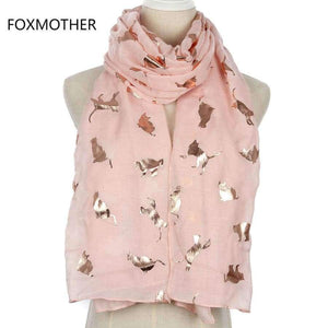Planet Gates New Design Fashion Shiny Pink Grey Navy Color Foil Gold Metallic Cat Scarf Wrap Shawl Foulard Ladies Mother Gifts