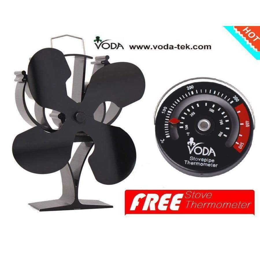 Planet Gates New Designed Heat Powered Stove Top Fan with Free Stove Thermometer for wood/log burner fireplace-Eco Friendly Air Flow 220CFM