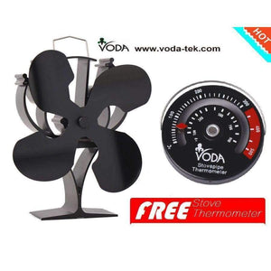 Planet Gates New Designed Heat Powered Stove Top Fan with Free Stove Thermometer for wood/log burner fireplace-Eco Friendly Air Flow 220CFM