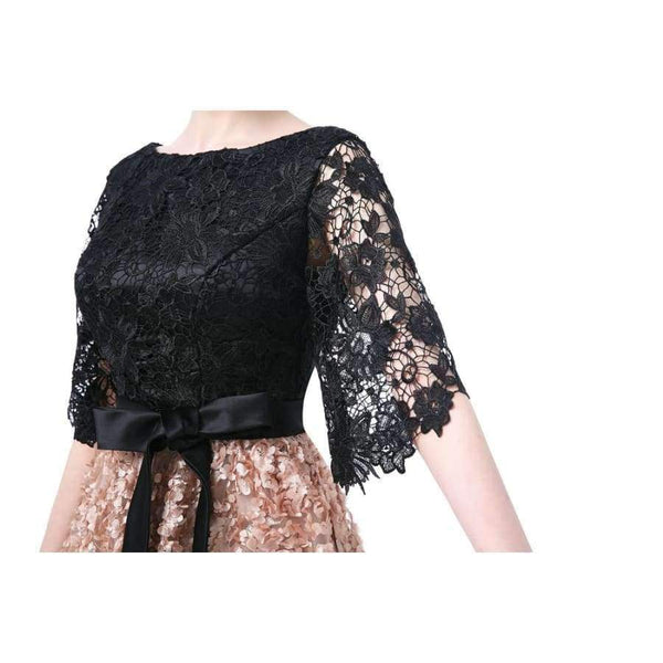 Planet Gates New Evening Dress Black With Khaki Color Lace Floor-length Long Prom Party Gowns