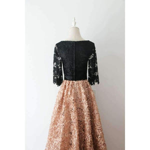 Planet Gates New Evening Dress Black With Khaki Color Lace Floor-length Long Prom Party Gowns