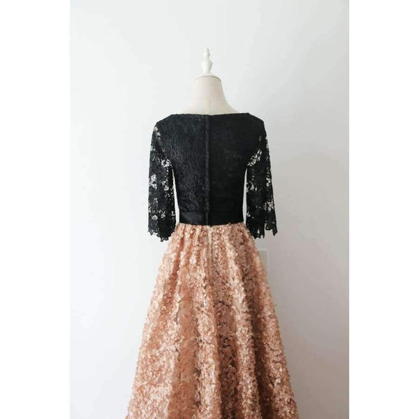 Planet Gates New Evening Dress Black With Khaki Color Lace Floor-length Long Prom Party Gowns