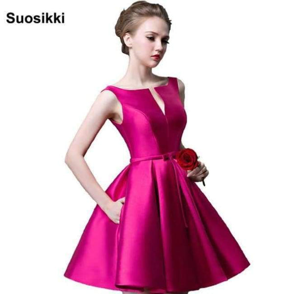 Planet Gates New fashion fuchsia vestido de noiva short design Champange color lace up bridal party cocktail dress