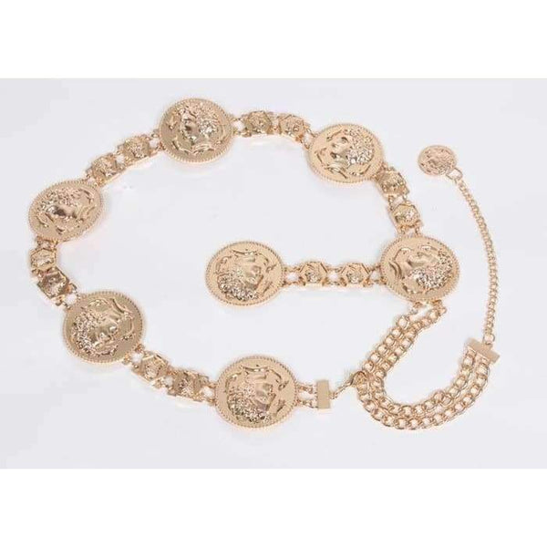 Planet Gates New fashion luxury designer brand chain belt for women Golden coin dolphins portrait  metal waist belts Apparel accessories 06