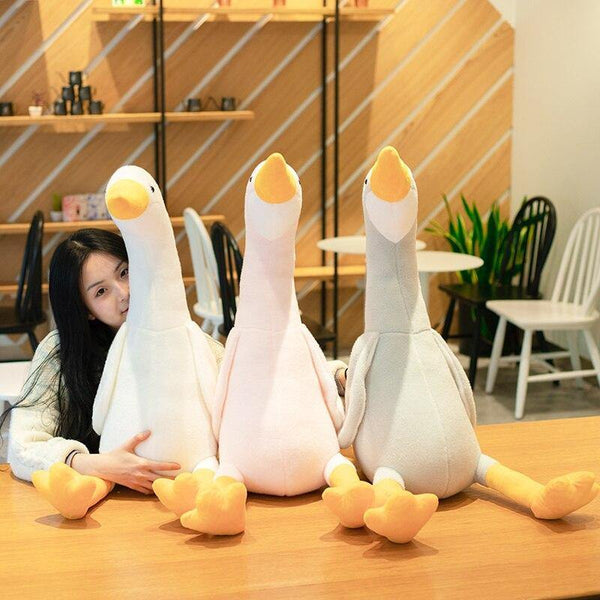 New Huaggble Big Plush White Duck Toy Giant SIze Pink Duck Sky Long Neck Goose Lifelike Animal Doll toys for Kids Birthday Gift