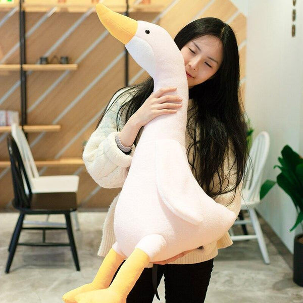New Huaggble Big Plush White Duck Toy Giant SIze Pink Duck Sky Long Neck Goose Lifelike Animal Doll toys for Kids Birthday Gift