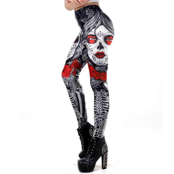 Planet Gates New Leggins Halloween Sugar Skull Leggings For Women Girl Rose Print Fantastic Workout Party Ankle Pant