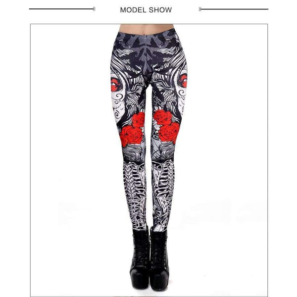 Planet Gates New Leggins Halloween Sugar Skull Leggings For Women Girl Rose Print Fantastic Workout Party Ankle Pant