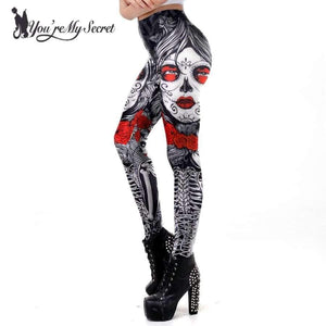 Planet Gates New Leggins Halloween Sugar Skull Leggings For Women Girl Rose Print Fantastic Workout Party Ankle Pant