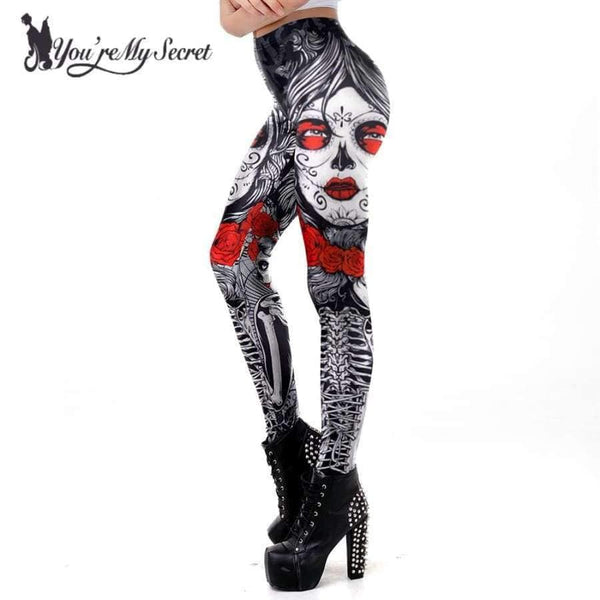 Planet Gates New Leggins Halloween Sugar Skull Leggings For Women Girl Rose Print Fantastic Workout Party Ankle Pant
