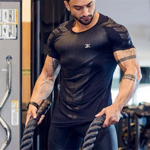 Men Fitness Bodybuilding Skinny T-shirt Short Sleeve Compression Quick Dry Shirts Male Summer Gyms Workout Tee Tops Clothing