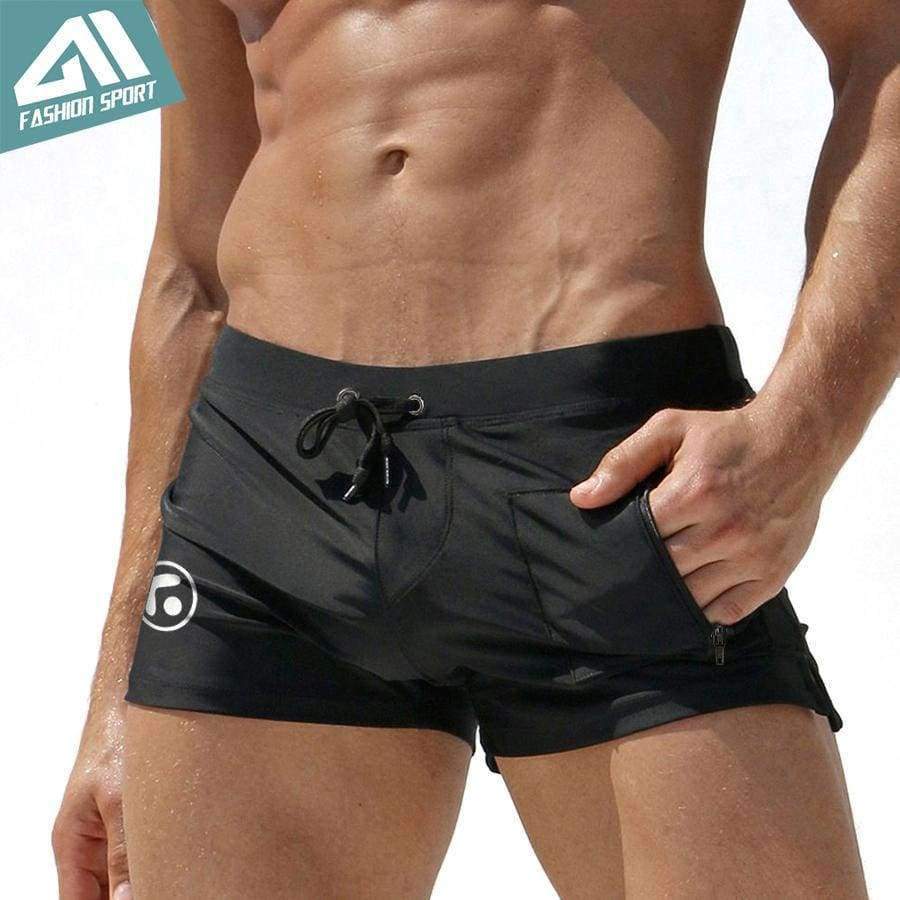 Planet Gates New Men's Swimwear Summer Beach Men Swimming Shorts with Pocket Sexy Men Beachwear Swimsuit Surfing Swim Shorts AQ09