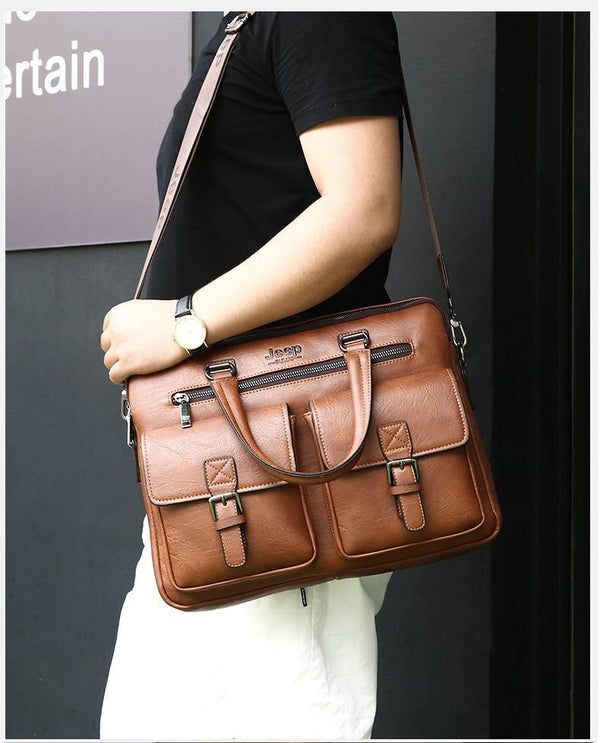 Planet Gates New Men Split Leather Handbag Zipper Men Business Polyester Two Silt Pocket Soft Handle 14 Inches Briefcases Bags