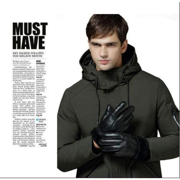 Planet Gates New Men Winter Gloves Warm Genuine Sheep Fur Gloves for Men Thermal Goat Fur Cashmere Genuine Leather Leather Gloves Hand-made